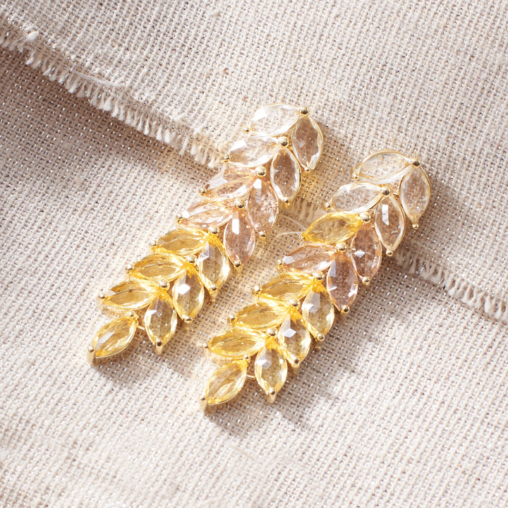 Leaf Golden Tassel Earrings - Yellow