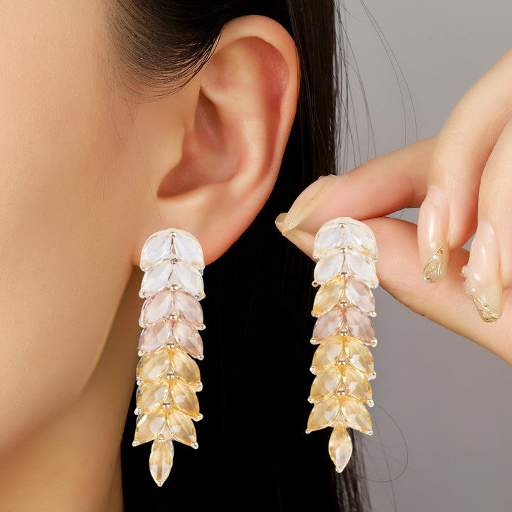 Leaf Golden Tassel Earrings - Yellow