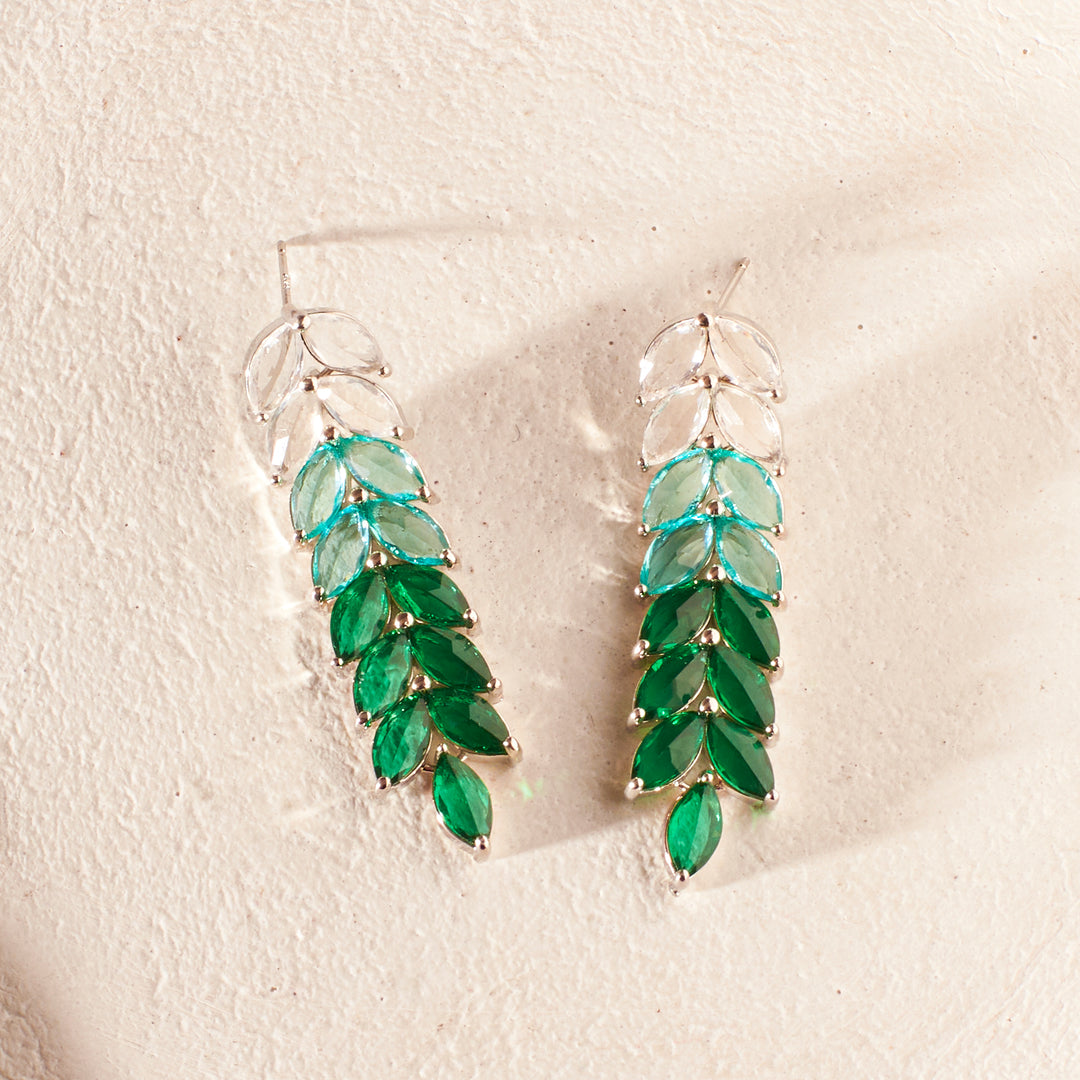 Leaf Silver Tassel Earrings - Green - Salty Accessories