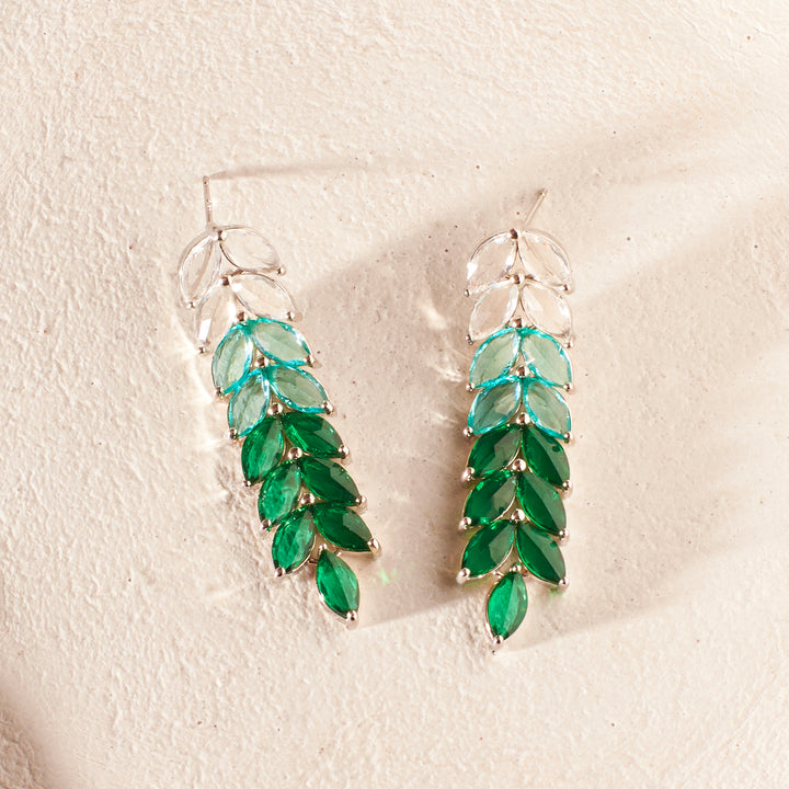 Leaf Silver Tassel Earrings - Green - Salty Accessories