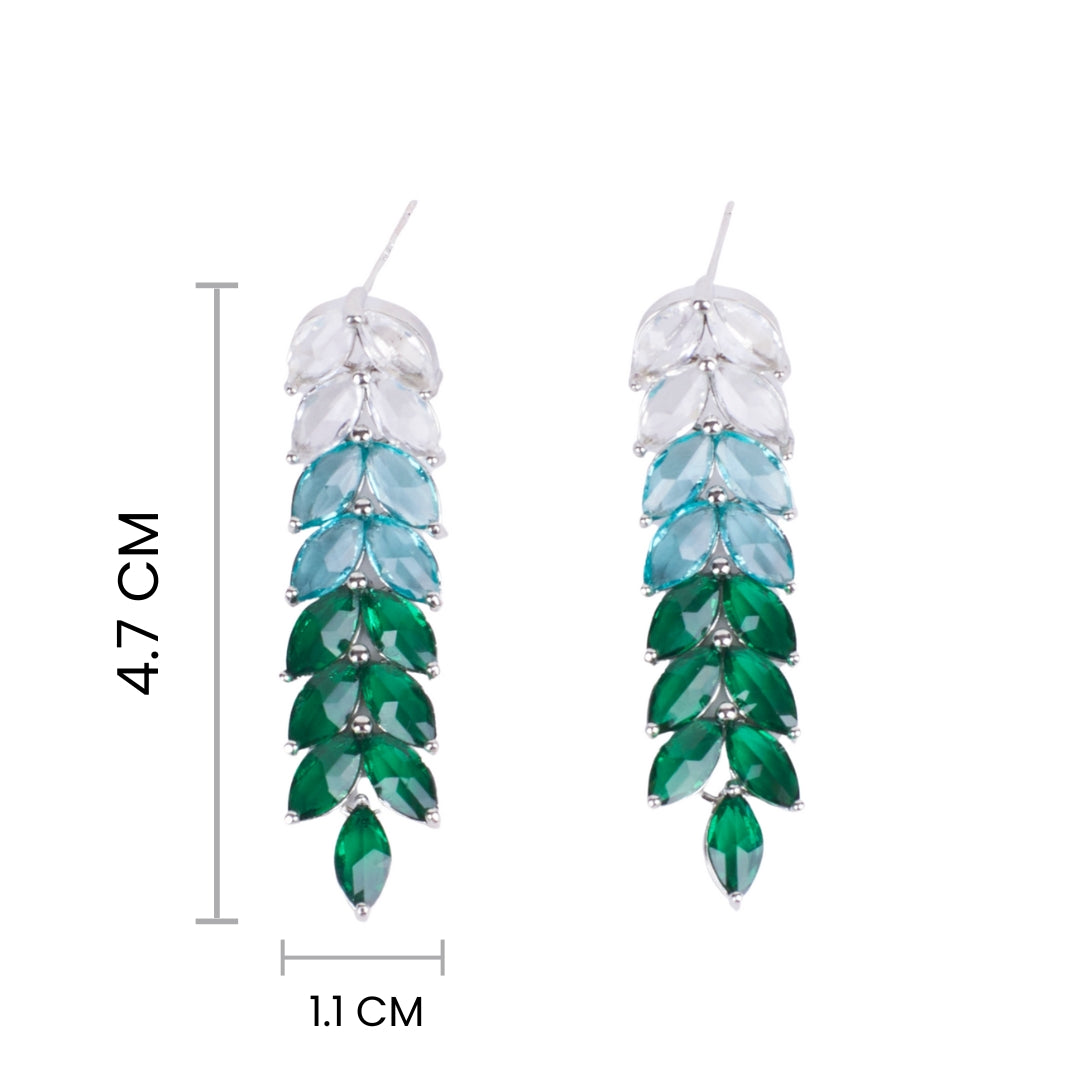 Leaf Silver Tassel Earrings - Green
