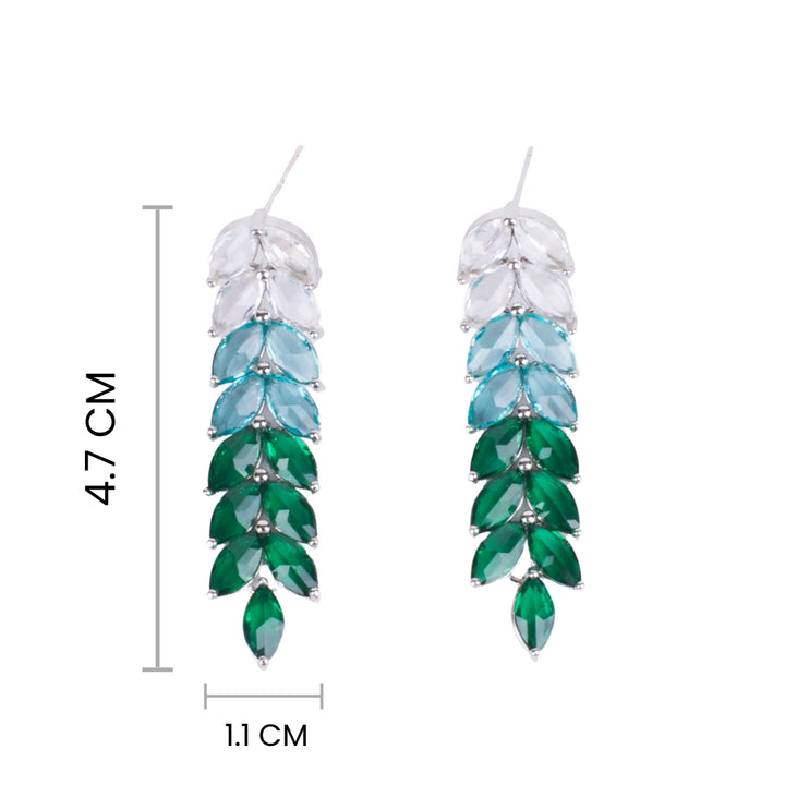 Leaf Silver Tassel Earrings - Green