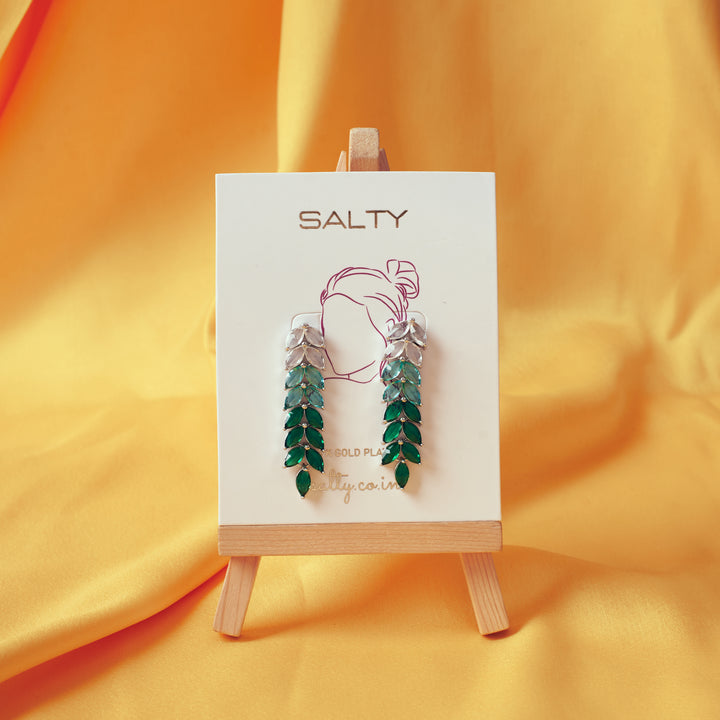 Leaf Silver Tassel Earrings - Green