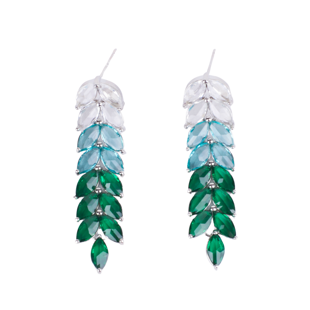 Leaf Silver Tassel Earrings - Green - Salty Accessories