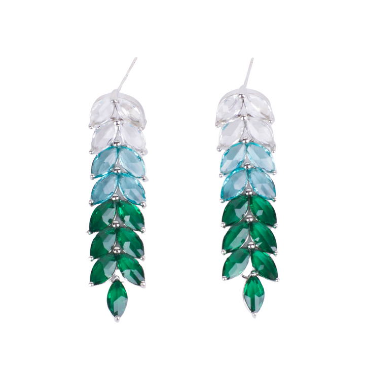 Leaf Silver Tassel Earrings - Green