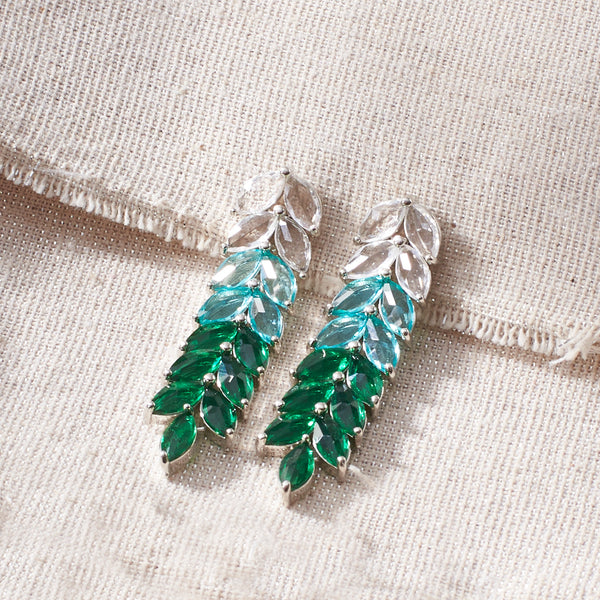 Leaf Silver Tassel Earrings - Green