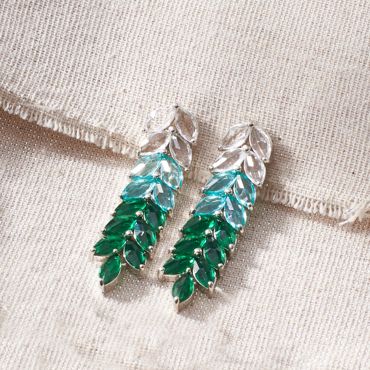 Leaf Silver Tassel Earrings - Green
