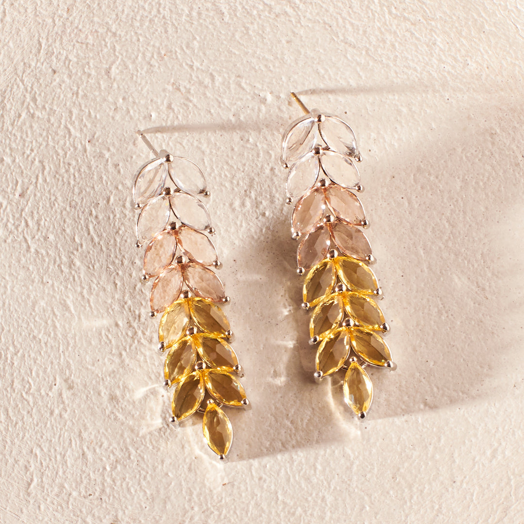 Leaf Silver Tassel Earrings - Yellow - Salty Accessories