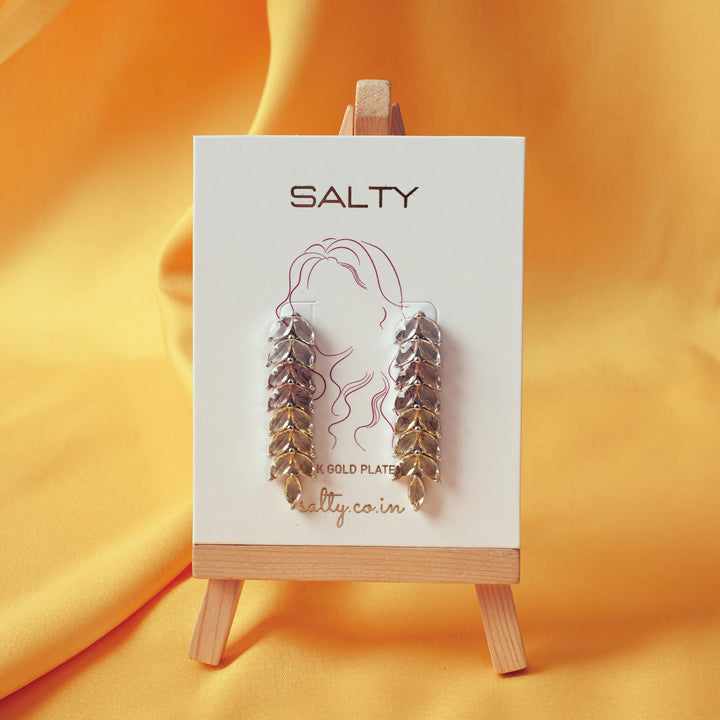 Leaf Silver Tassel Earrings - Yellow - Salty Accessories