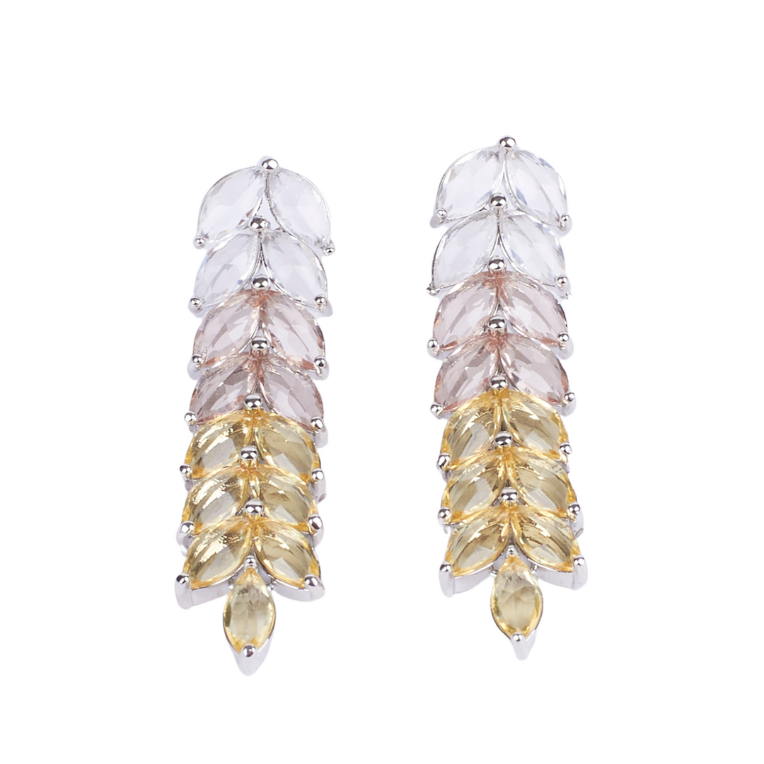 Leaf Silver Tassel Earrings - Yellow - Salty Accessories