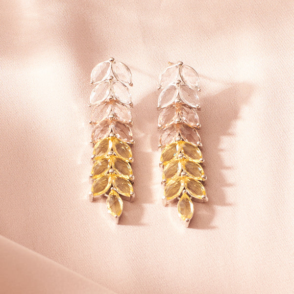 Leaf Silver Tassel Earrings - Yellow
