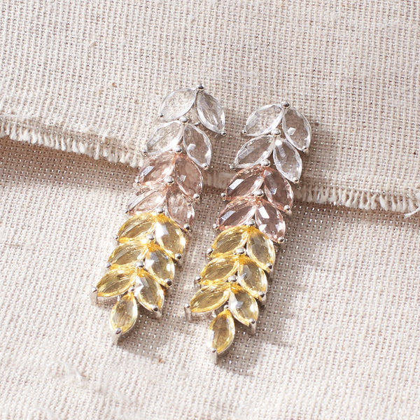 Leaf Silver Tassel Earrings - Yellow
