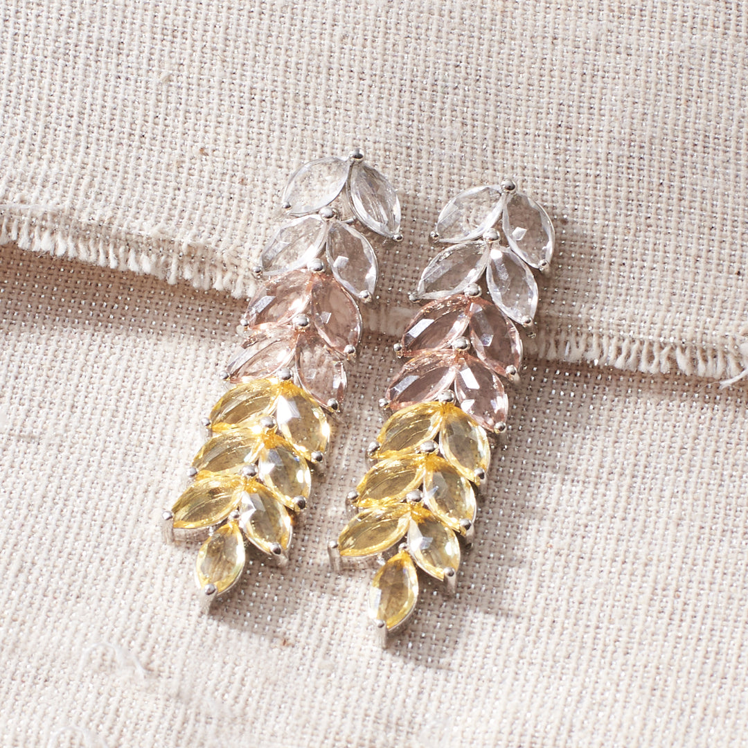 Leaf Silver Tassel Earrings - Yellow - Salty Accessories