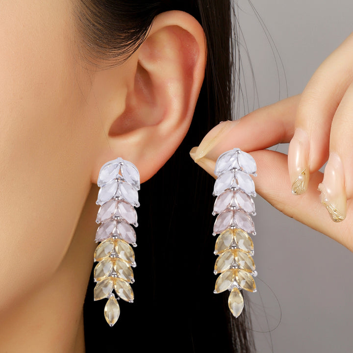 Leaf Silver Tassel Earrings - Yellow - Salty Accessories