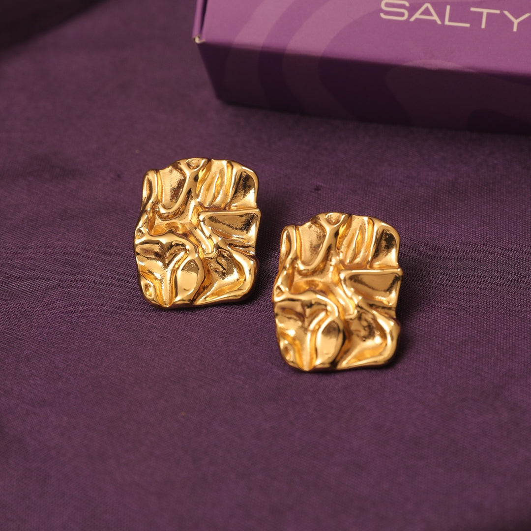 Embossed Elegance Gold Earrings - Salty Accessories