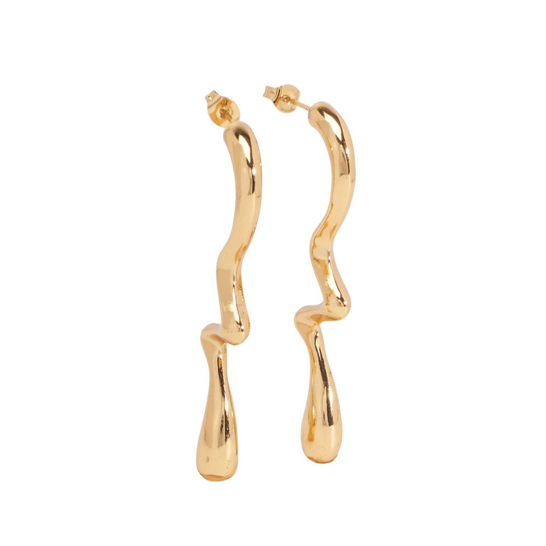 Curved Wave Gold Earrings