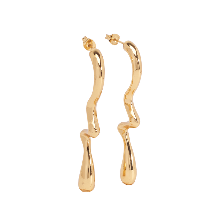 Curved Wave Gold Earrings