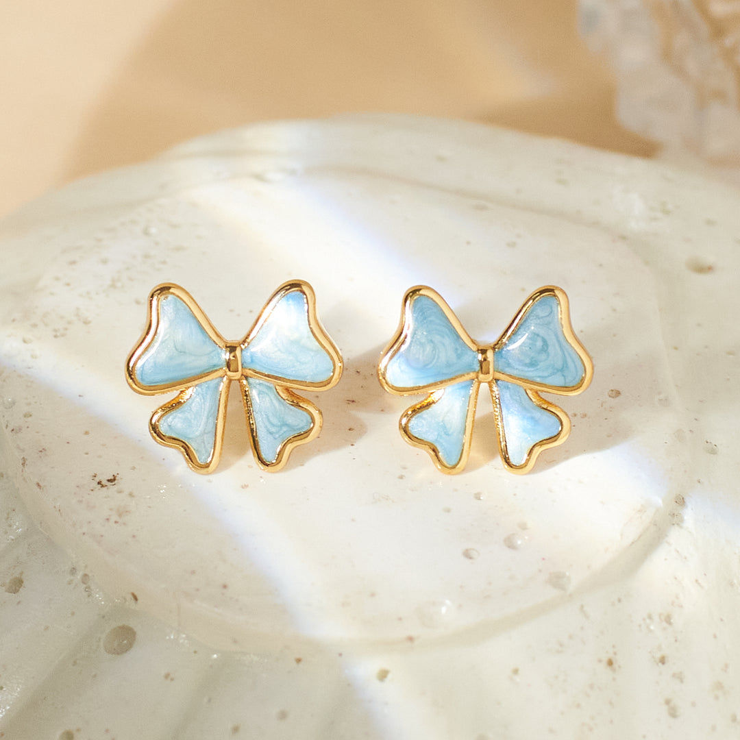 Sapphire Ribbon Gold Earrings