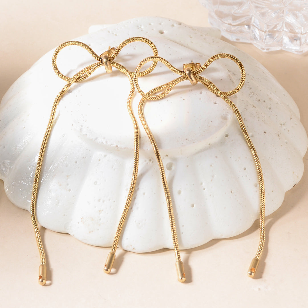 Tied Ribbon Gold  Earrings - Salty Accessories