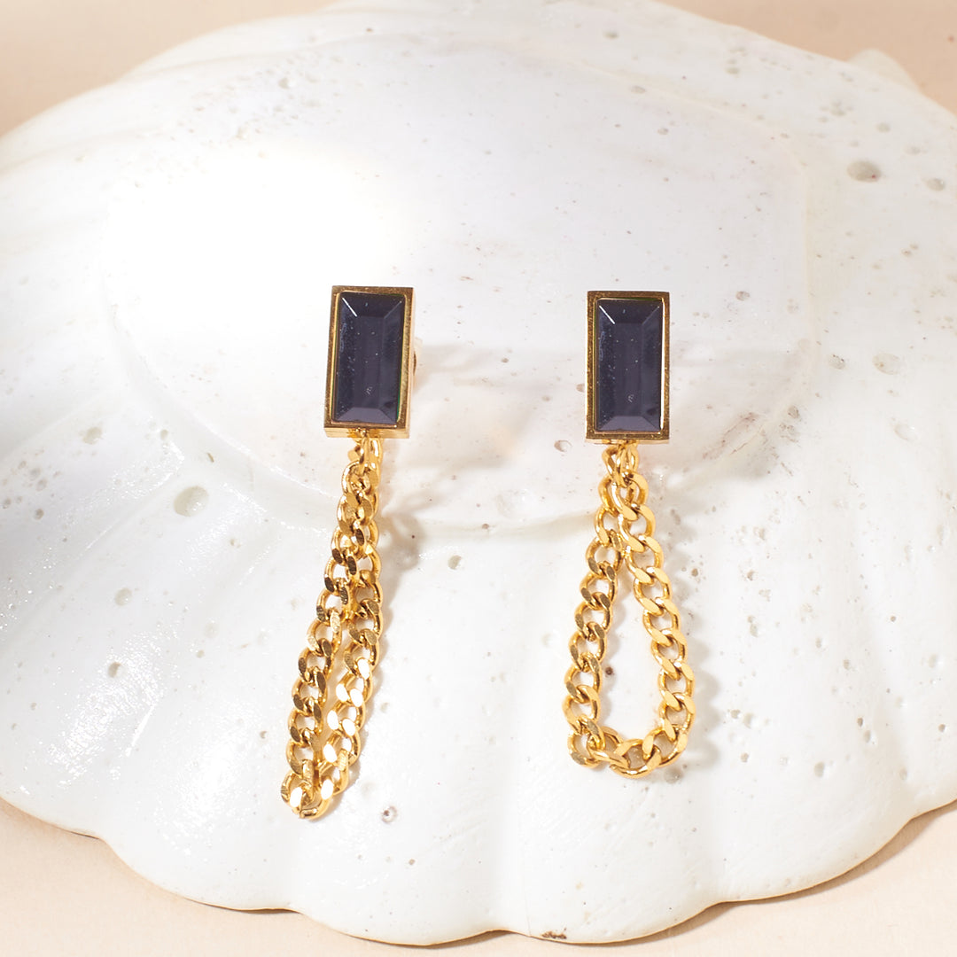 Midnight Elegance Gemstone Gold  Earrings