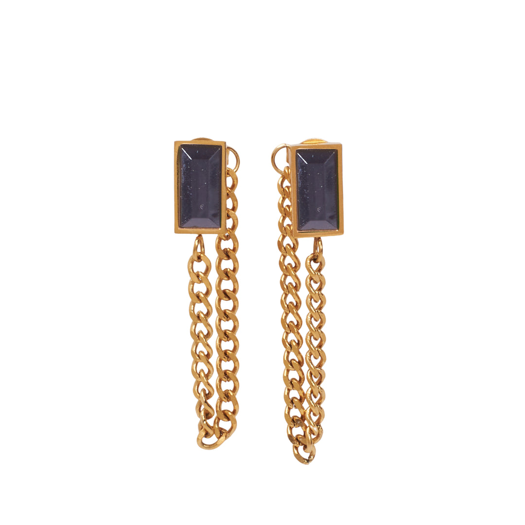 Midnight Elegance Gemstone Gold  Earrings