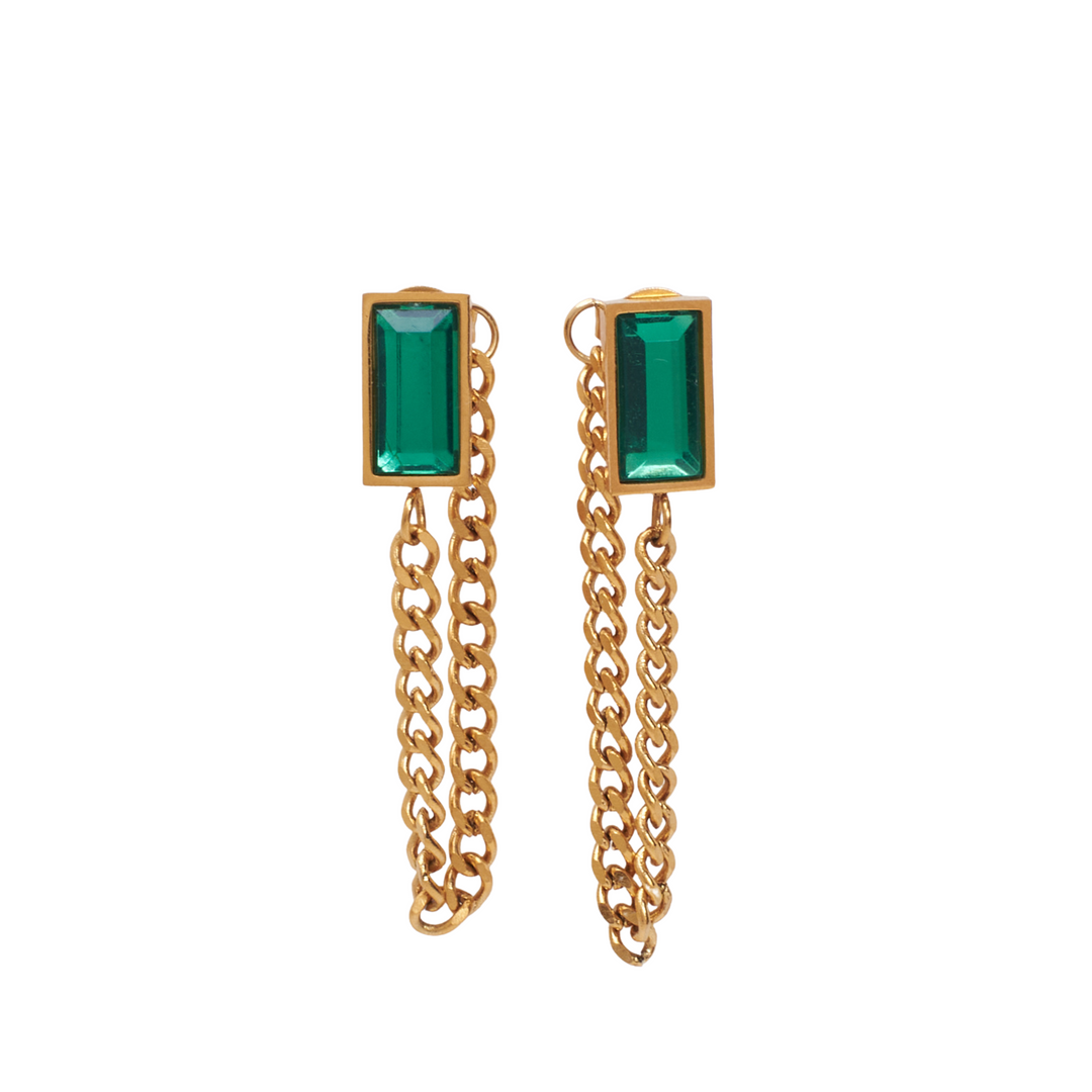 Green Envy Gemstone Gold Earrings