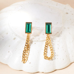 Green Envy Gemstone Gold Earrings