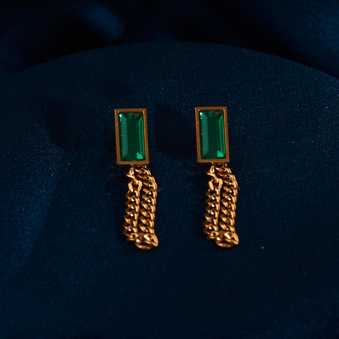 Green Envy Gemstone Gold Earrings