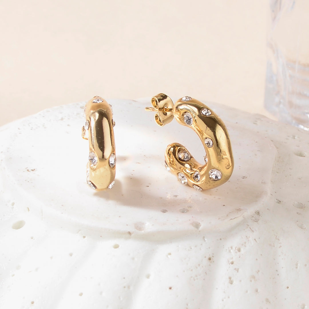 Stone Cascade Hoops Gold  Earrings - Salty Accessories