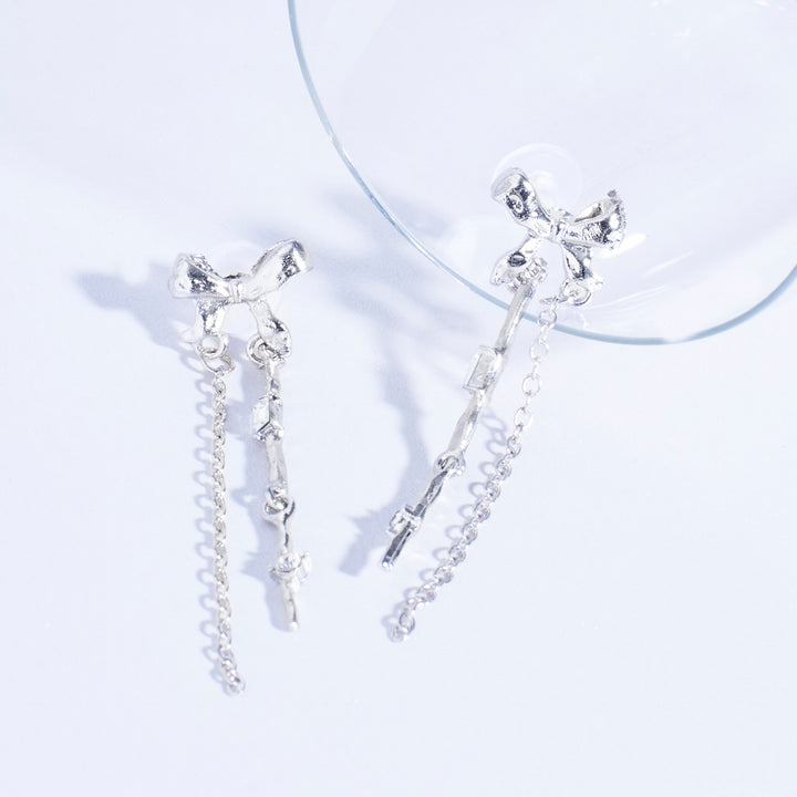 Sparkling Stone Bow Tassel Studs - Salty Accessories