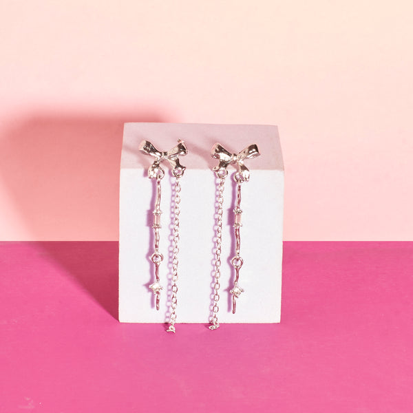 Sparkling Stone Bow Tassel Studs