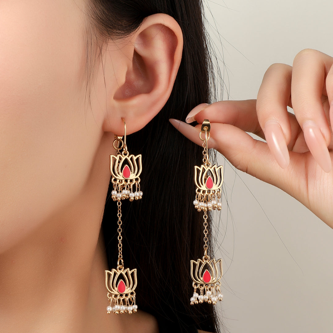 Serene Pearl Lotus Drops Earring - Salty Accessories