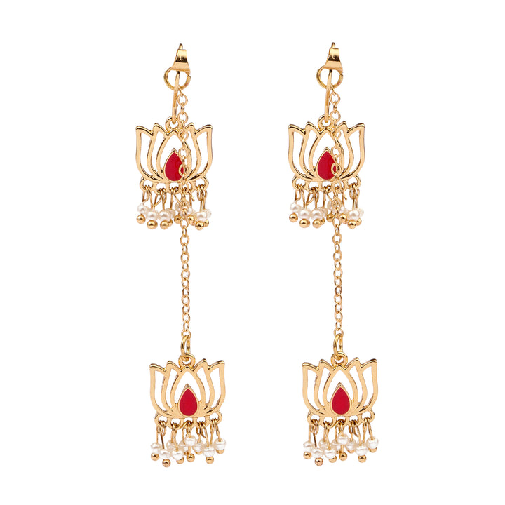 Serene Pearl Lotus Drops Earring - Salty Accessories