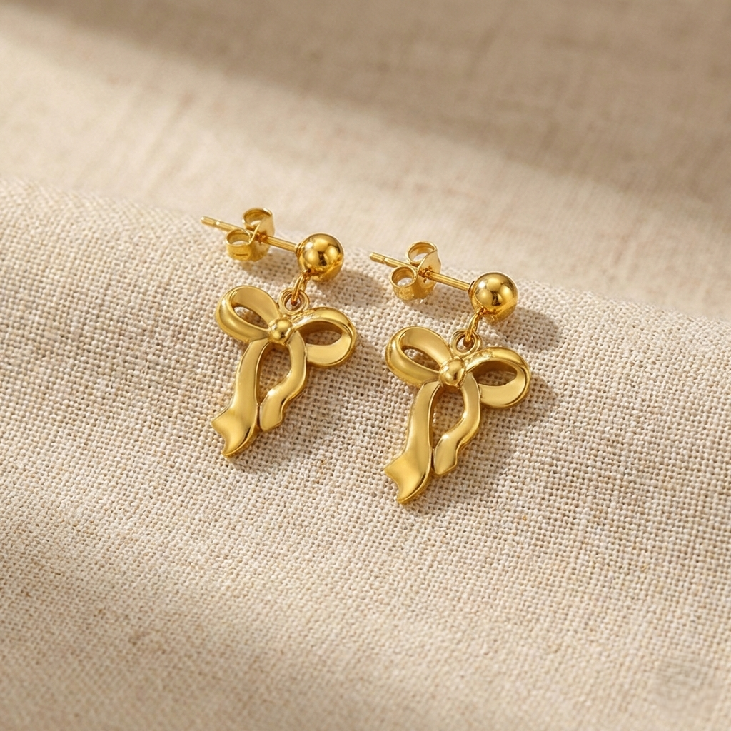 Golden Bow Whisper Stud Earrings