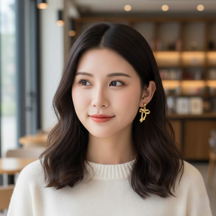 Golden Bow Whisper Stud Earrings