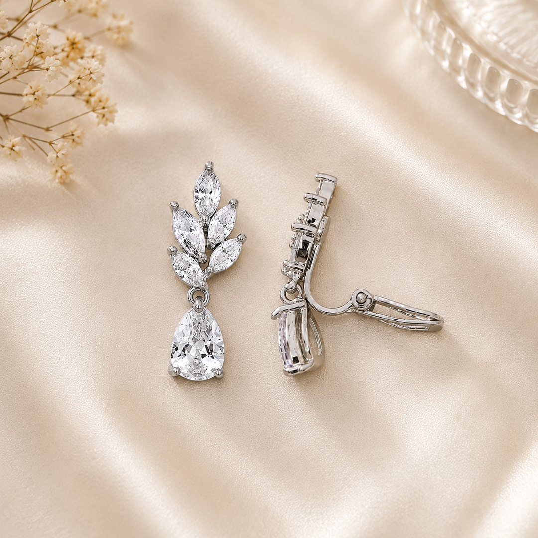 Dewdrop Clip-on Leaf Earrings