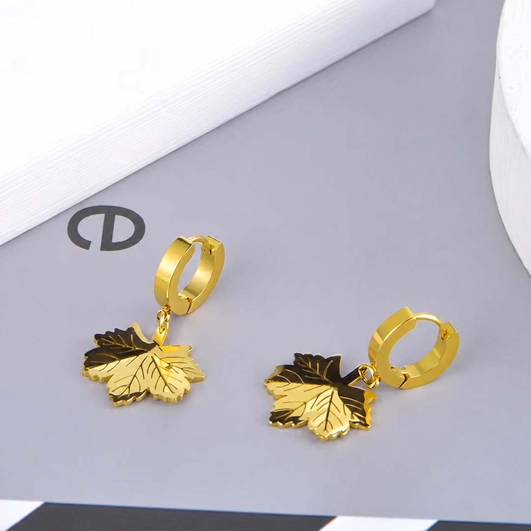 Golden Maple Hoops Earrings