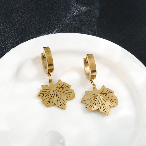Golden Maple Hoops Earrings