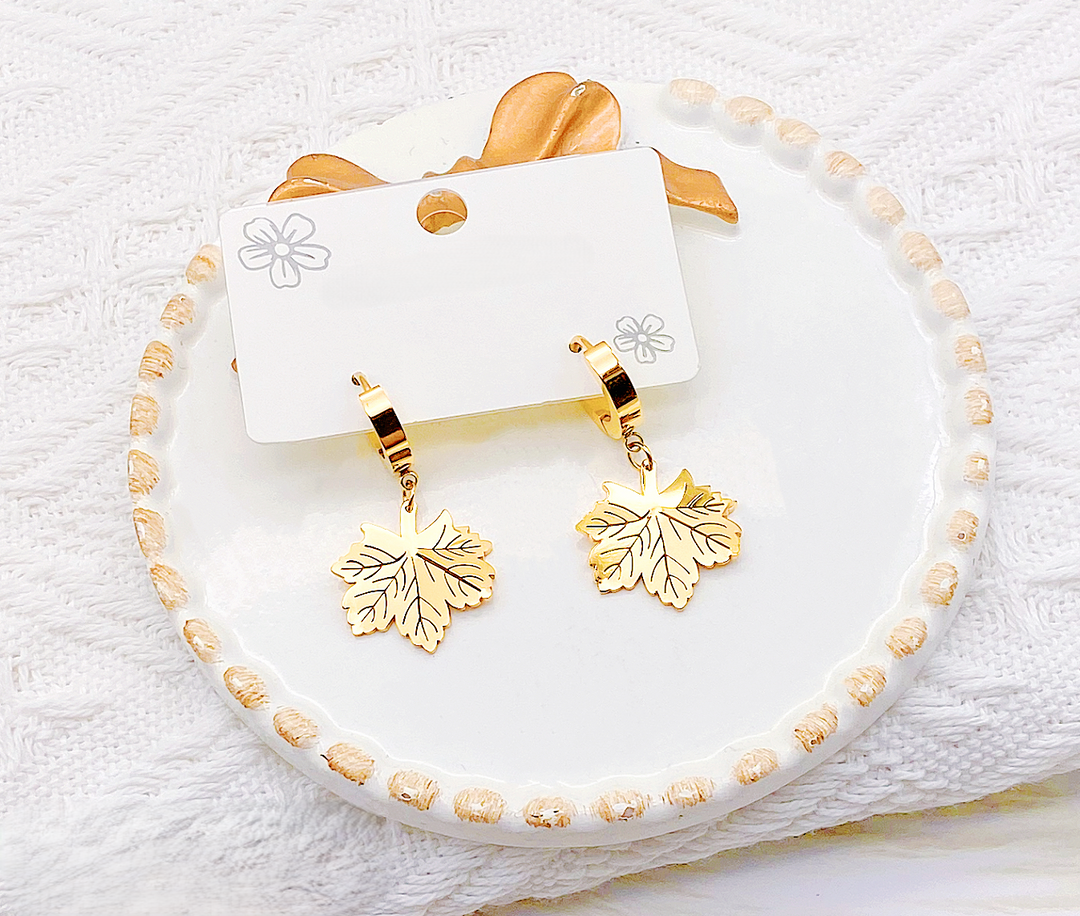 Golden Maple Hoops Earrings