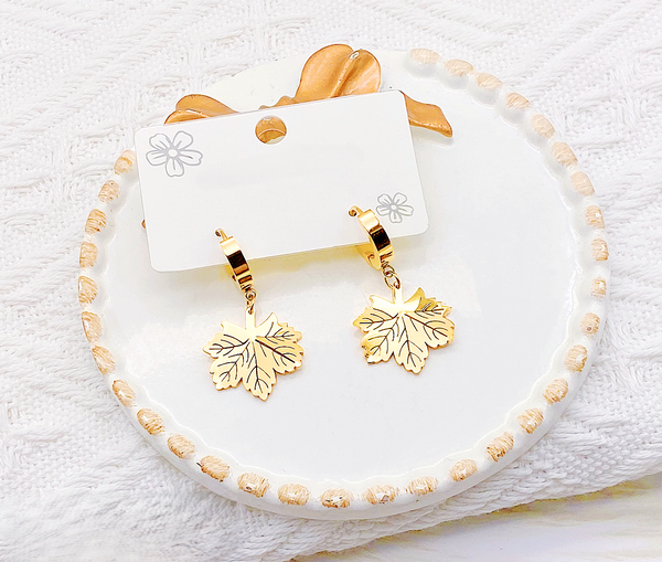 Golden Maple Hoops Earrings