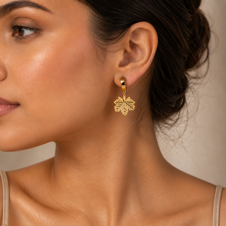 Golden Maple Hoops Earrings