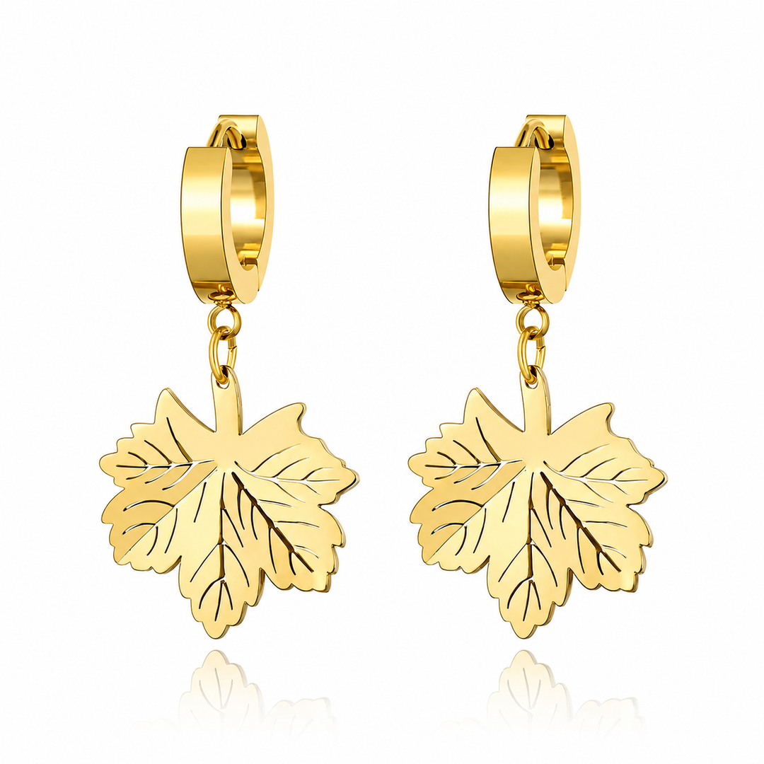 Golden Maple Hoops Earrings