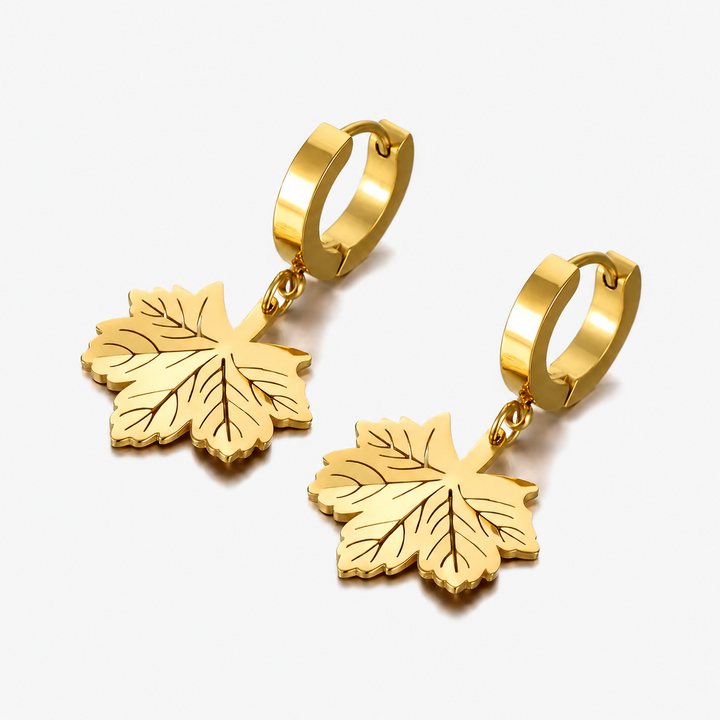 Golden Maple Hoops Earrings
