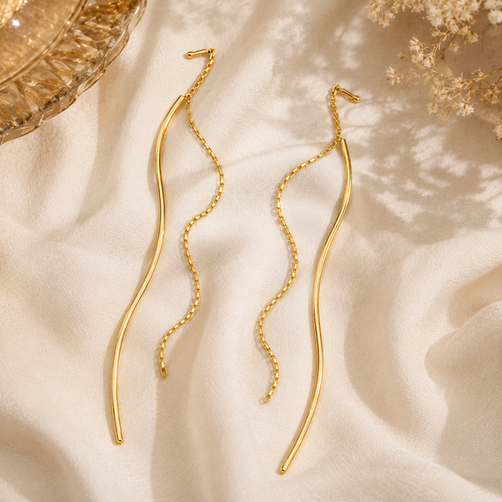 Chrome Swirls Threader Earring - Gold