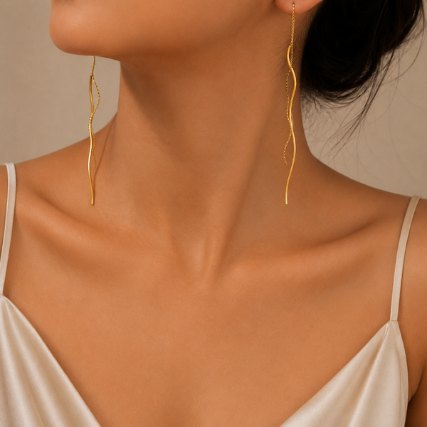 Chrome Swirls Threader Earring - Gold