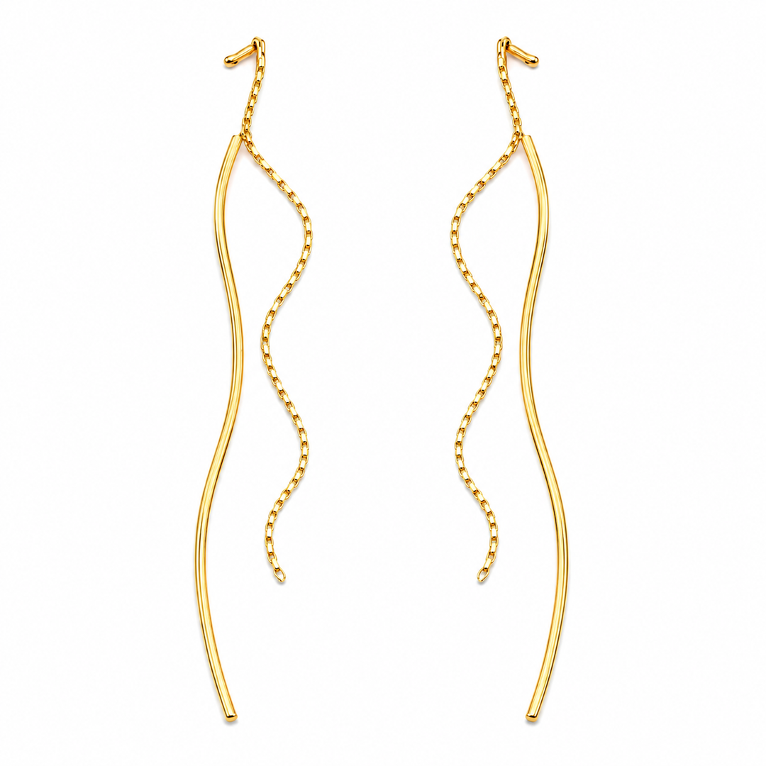 Chrome Swirls Threader Earring - Gold
