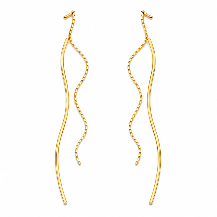 Chrome Swirls Threader Earring - Gold