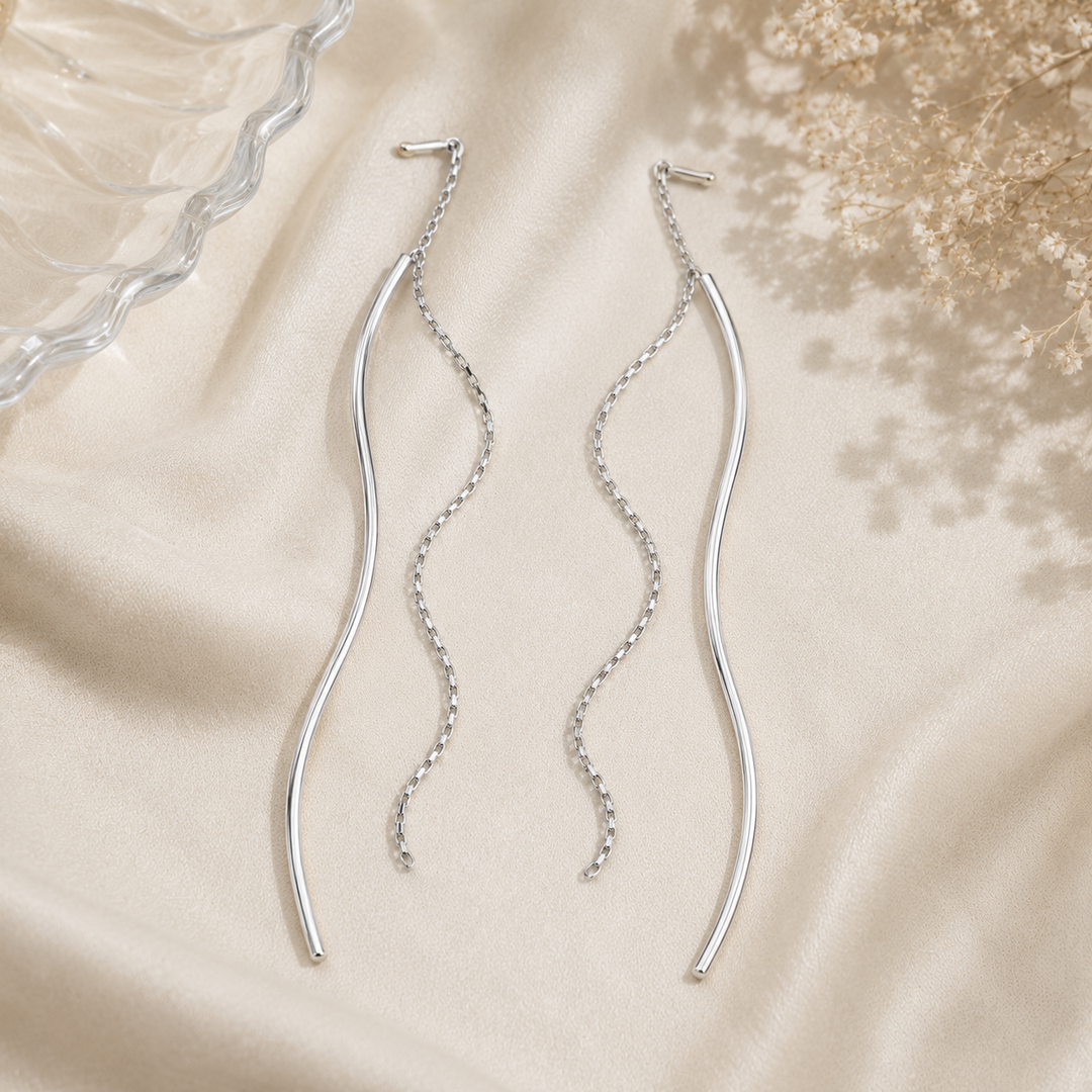 Chrome Swirls Threader Earring - Silver