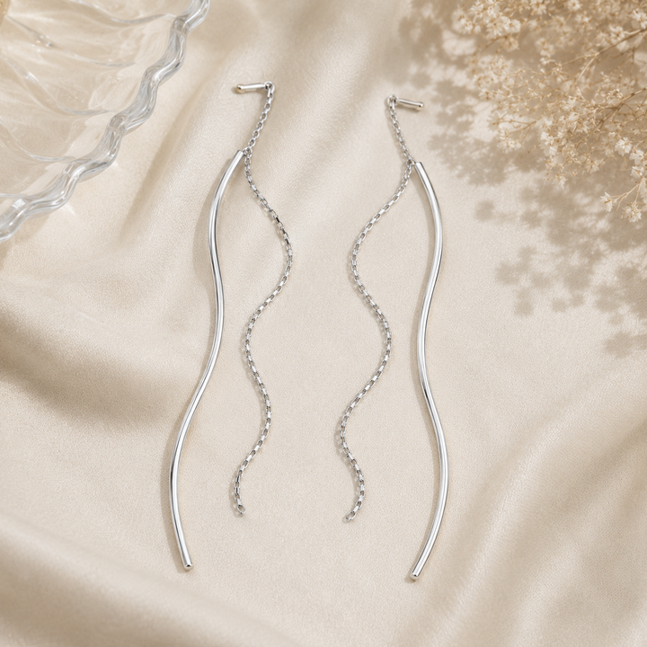 Chrome Swirls Threader Earring - Silver