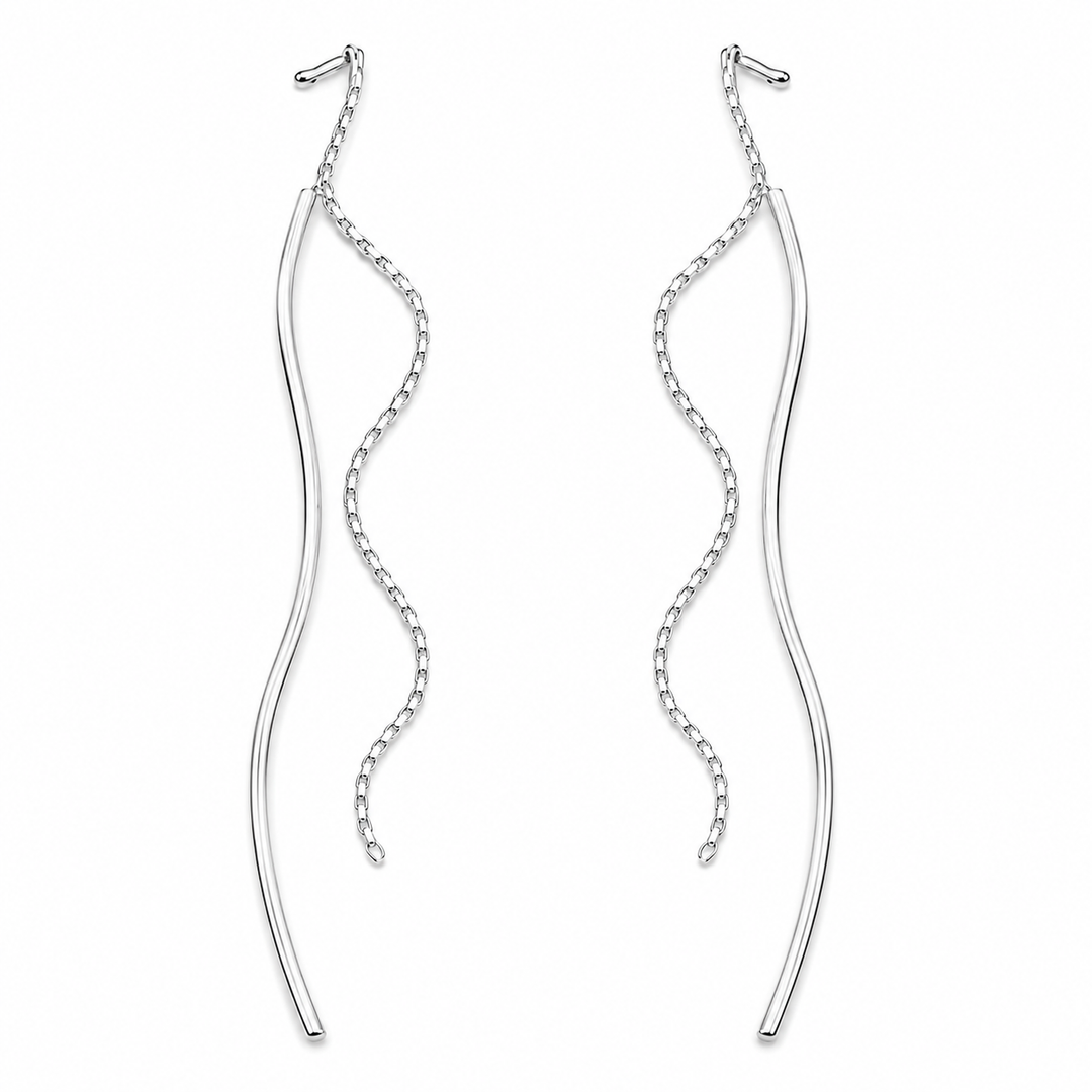 Chrome Swirls Threader Earring - Silver